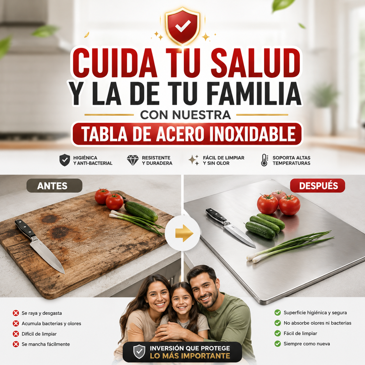 TABLA EN ACERO INOXIDABLE 30*40 | El Mejor Producto Para Tu Salud