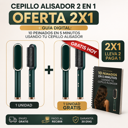 Cepillo Alisador 2 en 1 ° Oferta 2x1 + Guía Digital: 10 Peinados En 5 Minutos Usando Tu Cepillo Alisador