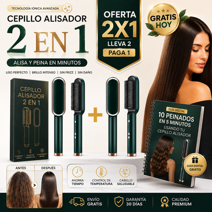 Cepillo Alisador 2 en 1 ° Oferta 2x1 + Guía Digital: 10 Peinados En 5 Minutos Usando Tu Cepillo Alisador