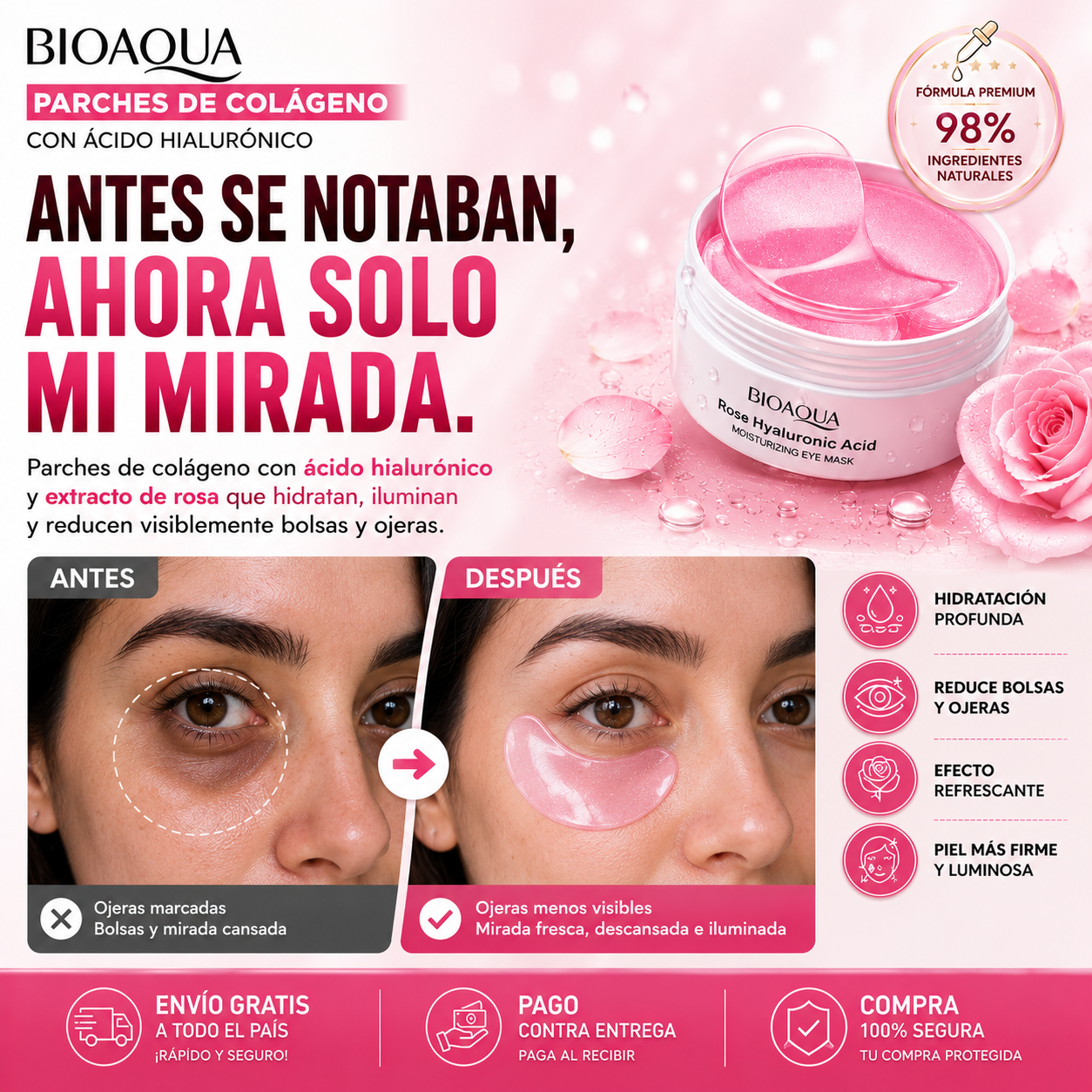 Parches De Acido Hialuronico Para Eliminar Las Ojeras Al Instante ° Contiene 60 Parches
