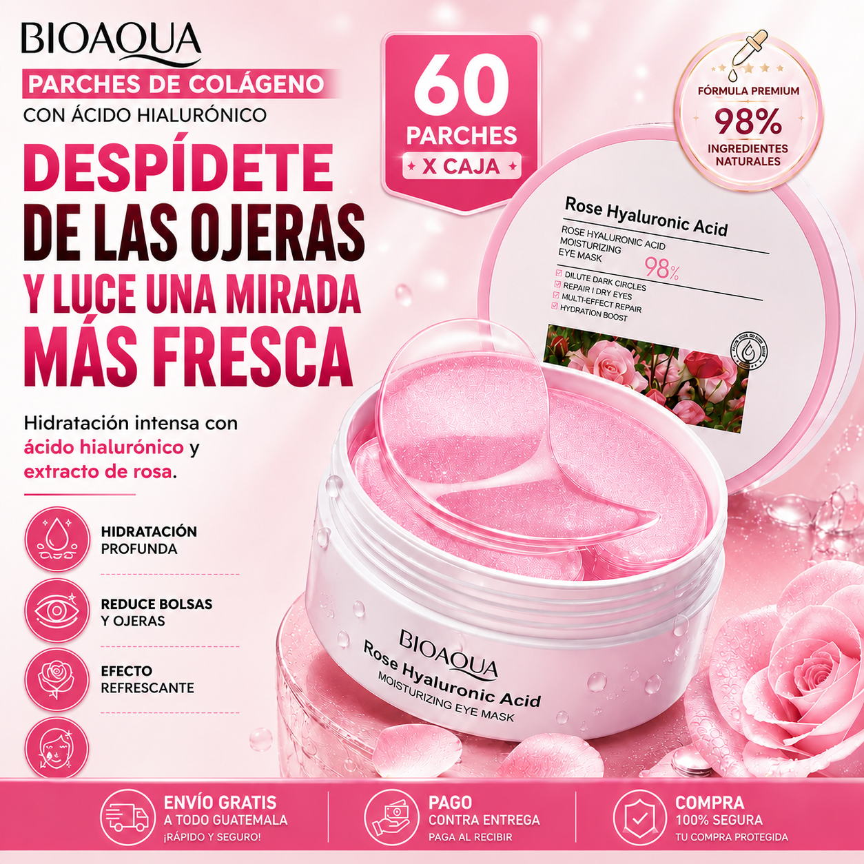Parches De Acido Hialuronico Para Eliminar Las Ojeras Al Instante ° Contiene 60 Parches