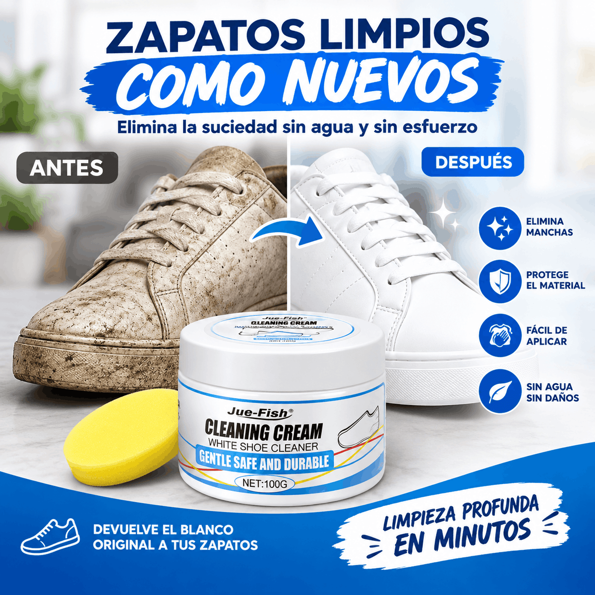 Crema Limpiadora De Zapatos + Esponja Gratis + 1 boleta para participar en la rifa de un iPhone 18 Pro Max 📱🔥